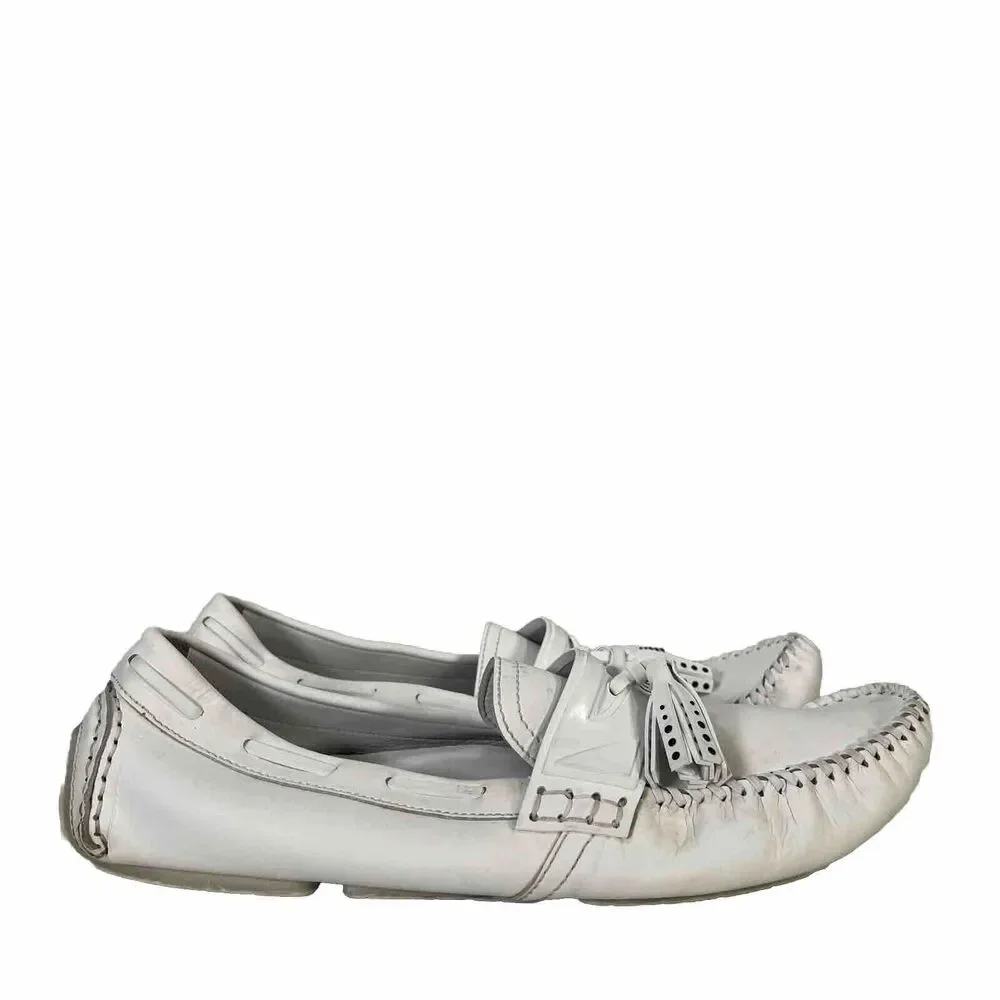Jimmy Choo Men's White Leather Tassel Loafers - 45/ US 12 - Picture 1 of 8